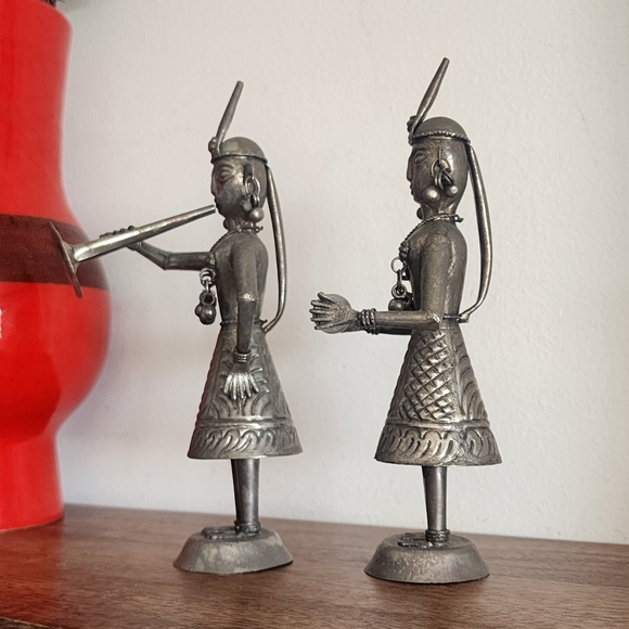 Vintage Artisan Taboo Pair Set of 2 Hindu Export Silver Tone Musicians Figures - Picture 4 of 7